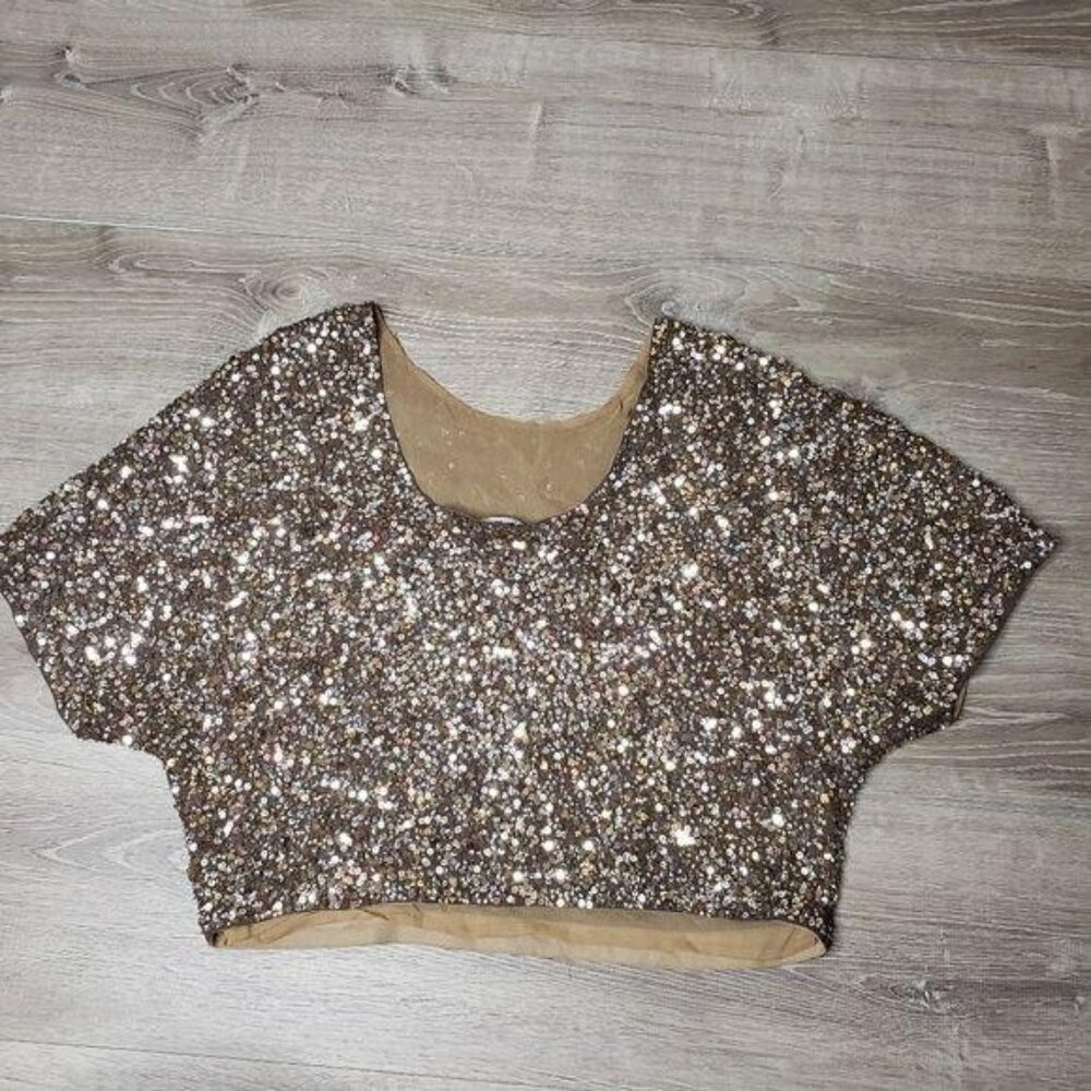 Vince Sequin sparkle Top size small gold cropped Short Sleeve club party bridal - Picture 7 of 8